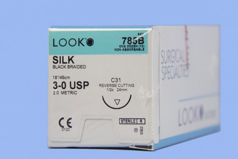 Look Silk Black Braided Sutures, 12/Box 781B-785B-784B