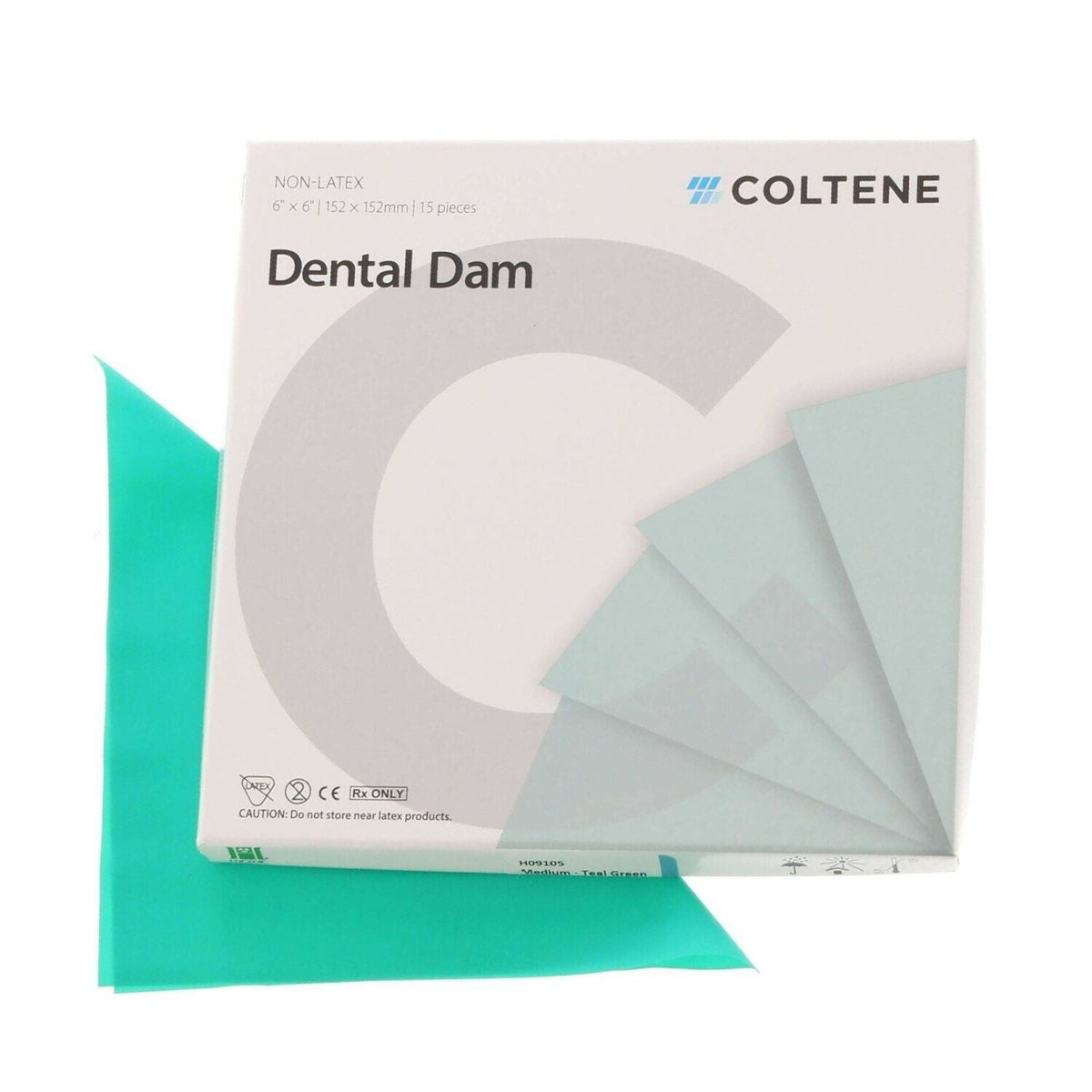Coltene Non-Latex Dental Dam Medium Teal Green 6"x6" 15/Pk