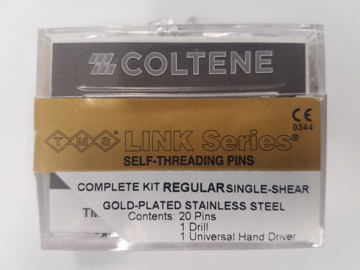 Coltene TMS Link Self-Threading Pins, Complete Kit/Regular Single Shear- Gold-Plated 20/Pk