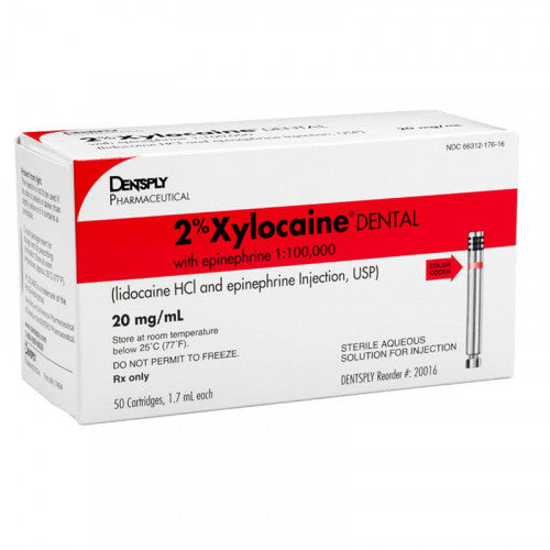 Xylocaine(Lidocaine) HCI 2% w/Epinephrine 1:100, 000, Red, 50/Box