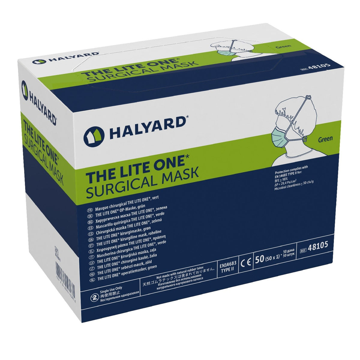 Surgical Masks With Ties, Blue, 50/Box-Halyard