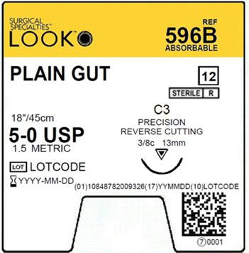 Look Plain Gut Sutures 5-0 C3 Needle - 12/Box