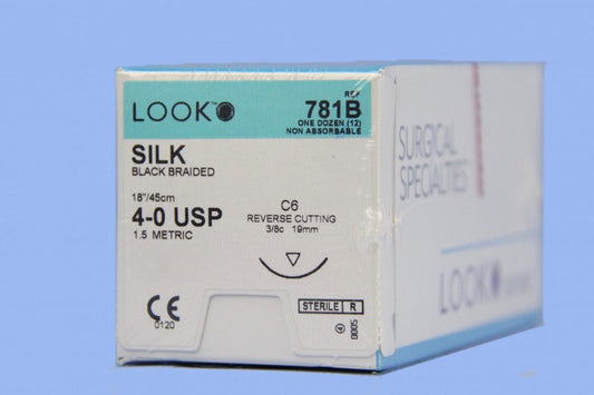 Look Silk Black Braided Sutures, 12/Box 781B-785B-784B