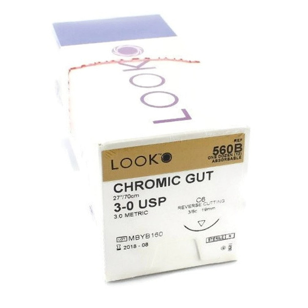 Look Sutures Chromic Gut 3-0, 27" Length, C6 Needle 12/Box