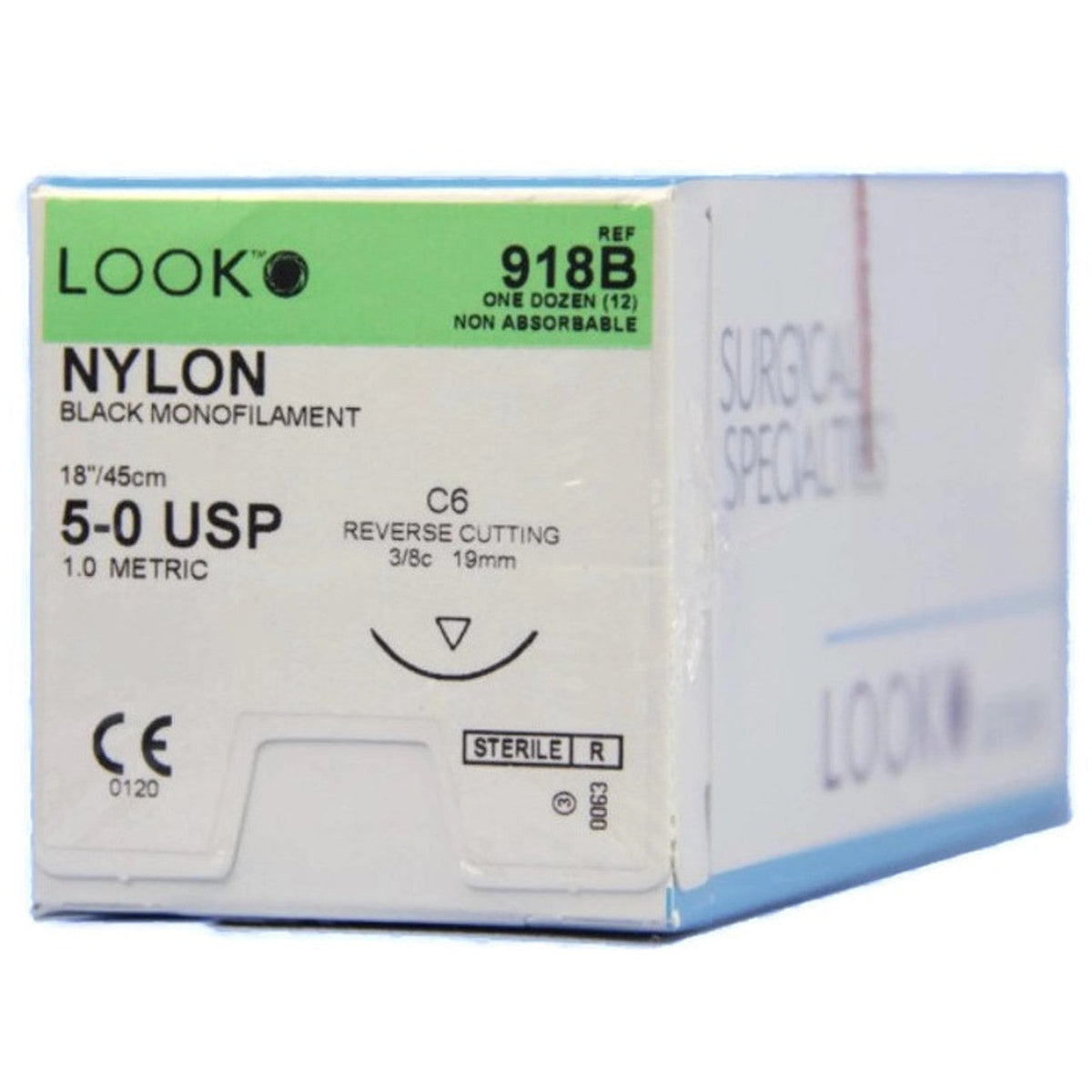 Look Nylon Sutures Black 5-0 18" Length, C6 Needle 12/Box