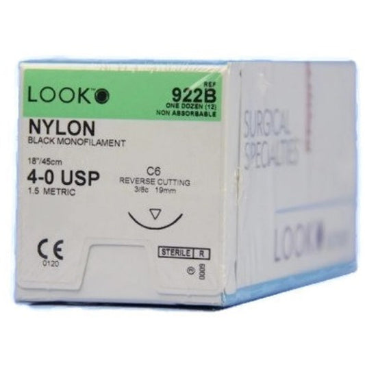 Look Nylon Black Sutures 4-0 x 18" C-6 Needle 12/Box