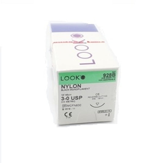 Look Nylon Black Sutures 3-0 x 18" C-6 Needle 12/Box