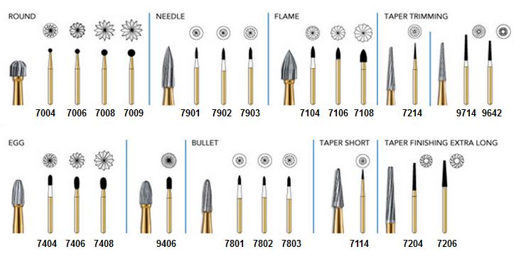 Trimming&amp; Finishing Gold Carbide Burs 12 Blades , 25/Pk