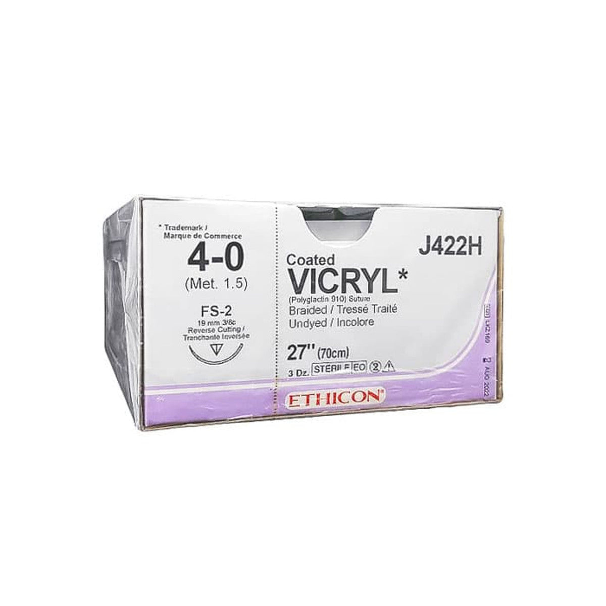 J422H-Ethicon Sutures. Vicryl. 27" Undyed 36/Box