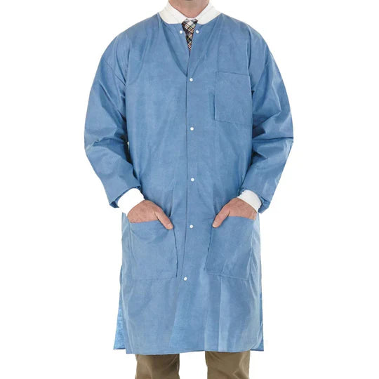 Protect Plus Lab Coats Knee Length Blue 10/pk