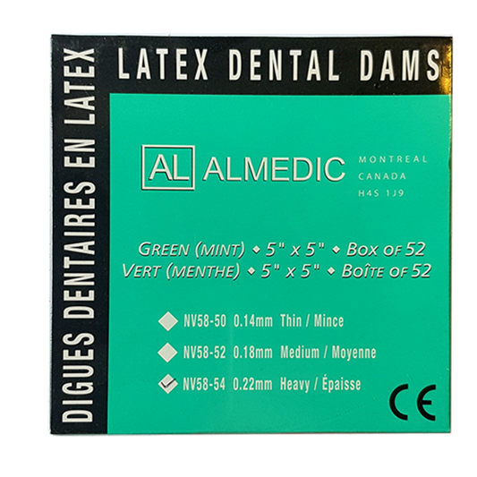 Almedic 5"x5" Latex Rubber Dams Medium Green 52/Bx