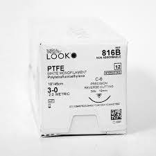 PTFE Suture, White Monofilament, 3-0, 45 cm, C-6 3/8" Circle -# 816B