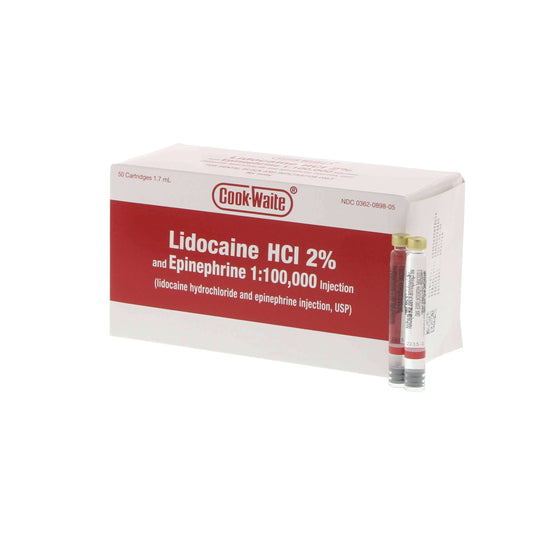 Cook-Waite- Lidocaine Anaesthetic HCl 2%, 1:100k Epinephrine 50/Box