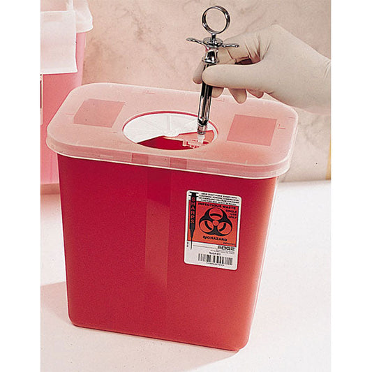 Sharp Safety, Needles Sharps Container, 2 Gallon, Rotor Lid, Red Color