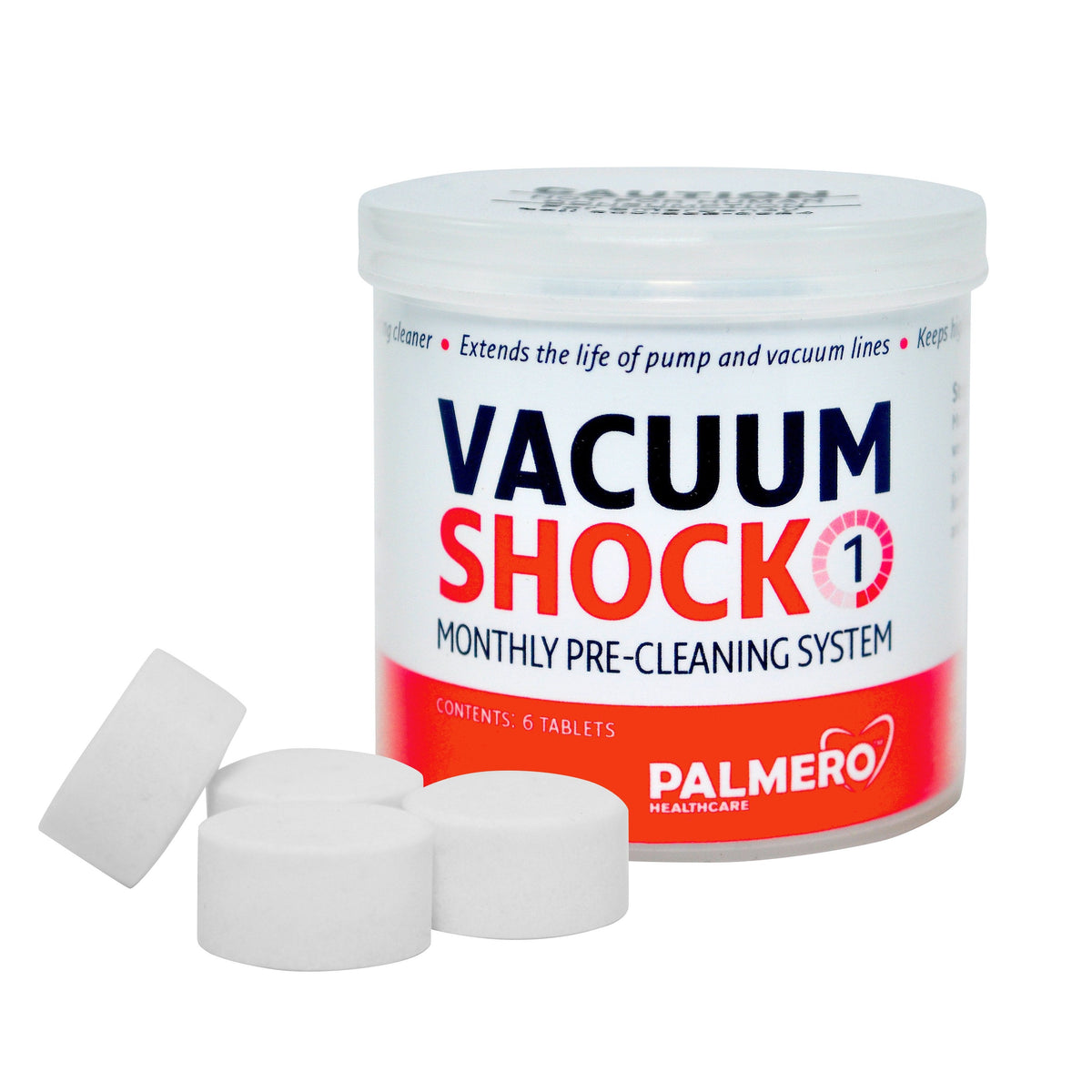 Vacuum Shock, Evacuation System Cleaner Maintenance Kit, 6 Tablets/Jar-Palmero